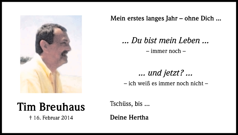 Traueranzeige für Tim Breuhaus vom 16.02.2015 aus Kölner Stadt-Anzeiger / Kölnische Rundschau / Express