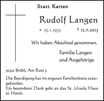 Anzeige von Rudolf Langen von  Schlossbote/Werbekurier 