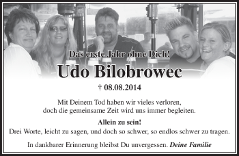 Anzeige von Udo Bilobrowec von  Lokalanzeiger 
