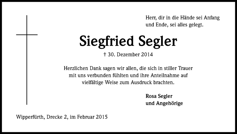  Traueranzeige für Siegfried Segler vom 03.03.2015 aus Kölner Stadt-Anzeiger / Kölnische Rundschau / Express