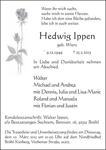 Anzeige von Hedwig Ippen von  Schlossbote/Werbekurier 