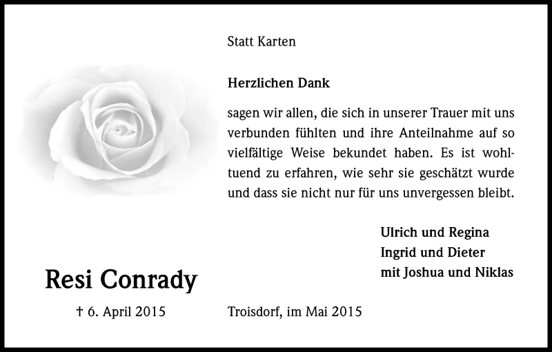  Traueranzeige für Resi Conrady vom 02.05.2015 aus Kölner Stadt-Anzeiger / Kölnische Rundschau / Express