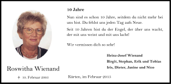Anzeige von Roswitha Wienand von Kölner Stadt-Anzeiger / Kölnische Rundschau / Express