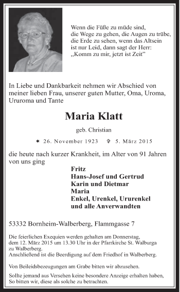 Anzeige von Maria Klatt von  Schaufenster/Blickpunkt 