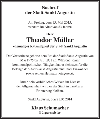 Anzeige von Theodor Müller von  Extra Blatt 