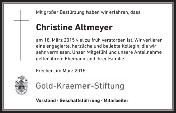 Anzeige von Christine Altmeyer von  Wochenende 