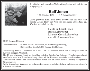 Anzeige von Ralf Jonen von  Sonntags-Post 