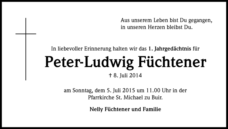  Traueranzeige für Peter-Ludwig Füchtener vom 27.06.2015 aus Kölner Stadt-Anzeiger / Kölnische Rundschau / Express