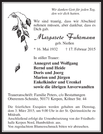 Anzeige von Margarete Fuhrmann von  Werbepost 