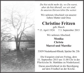 Anzeige von Christine Fritzen von  Extra Blatt 