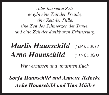 Anzeige von Marlis und Arno Haunschild von  Werbepost 
