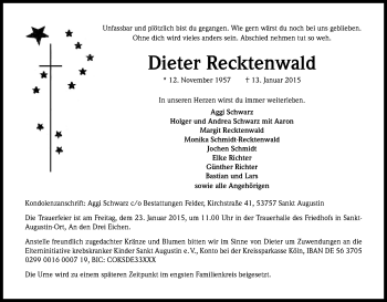 Anzeige von Dieter Recktenwald von Kölner Stadt-Anzeiger / Kölnische Rundschau / Express