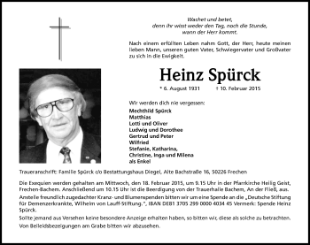 Anzeige von Heinz Spürck von Kölner Stadt-Anzeiger / Kölnische Rundschau / Express