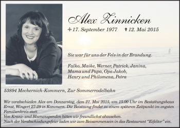 Anzeige von Alex Zinnicken von  Blickpunkt Euskirchen 