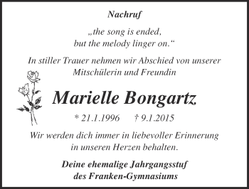 Anzeige von Marielle Bongartz von  Blickpunkt Euskirchen 