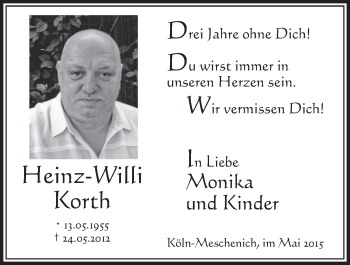 Anzeige von Heinz-Willi Korth von  Schlossbote/Werbekurier 