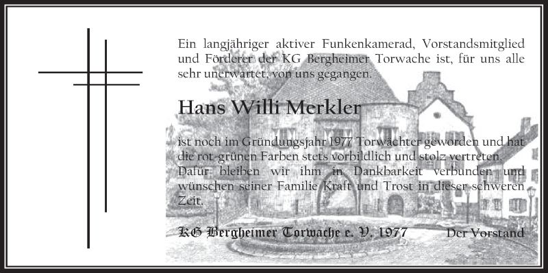  Traueranzeige für Hans Willi Merkler vom 03.06.2015 aus  Werbepost 