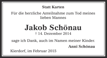 Anzeige von Jakob Schönau von  Werbepost 