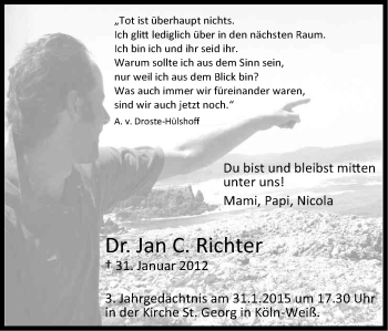 Anzeige von Jan C. Richter von Kölner Stadt-Anzeiger / Kölnische Rundschau / Express