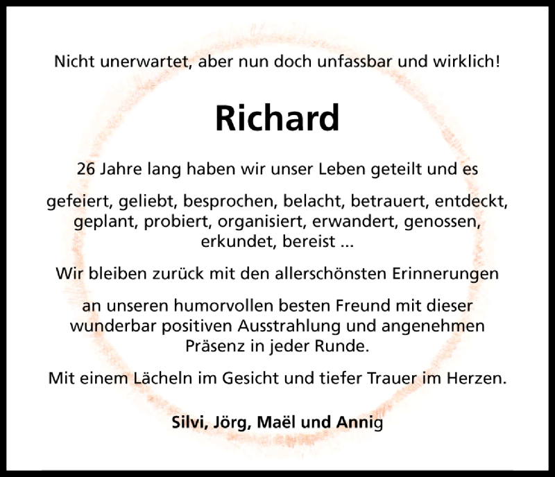  Traueranzeige für Richard Thiemann vom 08.08.2015 aus Köln - Wir Trauern