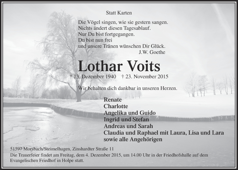  Traueranzeige für Lothar Voits vom 02.12.2015 aus  Lokalanzeiger 