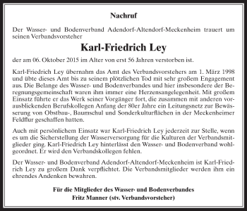 Anzeige von Karl-Friedrich Ley von  Schaufenster/Blickpunkt 