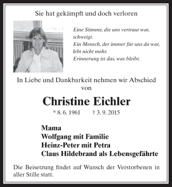 Anzeige von Christine Eichler von  Werbepost 