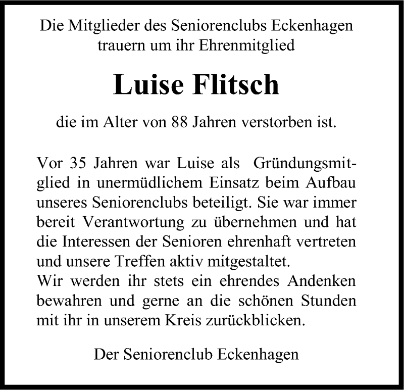  Traueranzeige für Luise Flitsch vom 26.06.2015 aus Kölner Stadt-Anzeiger / Kölnische Rundschau / Express