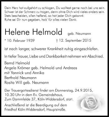 Anzeige von Bernd Helmold von Kölner Stadt-Anzeiger / Kölnische Rundschau / Express