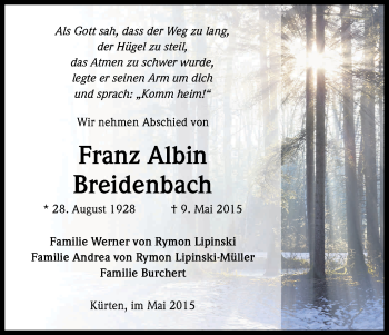 Anzeige von Franz Albin Breidenbach von Kölner Stadt-Anzeiger / Kölnische Rundschau / Express
