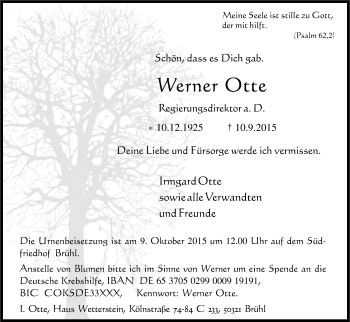 Anzeige von Werner Otte von Kölner Stadt-Anzeiger / Kölnische Rundschau / Express