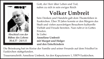 Anzeige von Volker Umbreit von  Blickpunkt Euskirchen 