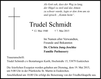 Anzeige von Trudel Schmidt von Kölner Stadt-Anzeiger / Kölnische Rundschau / Express