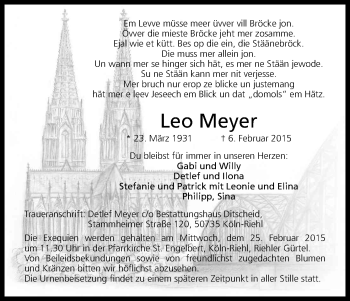 Anzeige von Leo Meyer von Kölner Stadt-Anzeiger / Kölnische Rundschau / Express