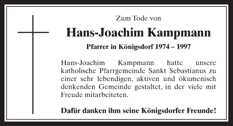  Traueranzeige für Hans-Joachim Kampmann vom 03.06.2015 aus  Wochenende 