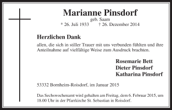 Anzeige von Marianne Pinsdorf von  Schaufenster/Blickpunkt 