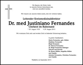 Anzeige von Justiniano Fernandes von Kölner Stadt-Anzeiger / Kölnische Rundschau / Express