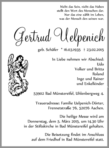 Anzeige von Gertrud Uelpenich von  Blickpunkt Euskirchen 