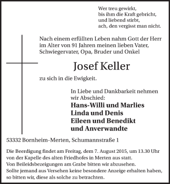 Anzeige von Josef Keller von  Schlossbote/Werbekurier 