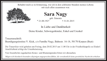 Anzeige von Sara Nagy von  Sonntags-Post 