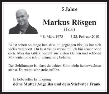 Anzeige von Markus Rösgen von  Sonntags-Post 