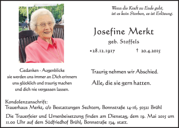 Anzeige von Josefine Merkt von  Schlossbote/Werbekurier 