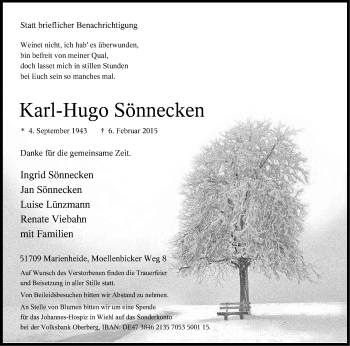 Anzeige von Karl-Hugo Sönnecken von Kölner Stadt-Anzeiger / Kölnische Rundschau / Express
