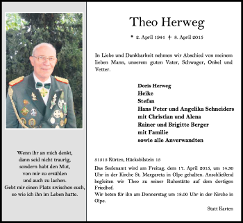 Anzeige von Theo Herweg von Kölner Stadt-Anzeiger / Kölnische Rundschau / Express