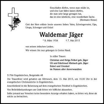 Anzeige von Waldemar Jäger von Kölner Stadt-Anzeiger / Kölnische Rundschau / Express