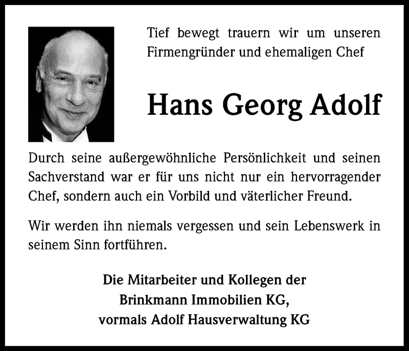  Traueranzeige für Hans Georg Adolf vom 13.06.2015 aus Kölner Stadt-Anzeiger / Kölnische Rundschau / Express