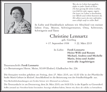 Anzeige von Christine Lennartz von  Werbepost 
