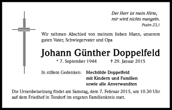 Anzeige von Johann Günther Doppelfeld von Kölner Stadt-Anzeiger / Kölnische Rundschau / Express