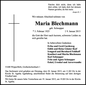 Anzeige von Maria Blechmann von Kölner Stadt-Anzeiger / Kölnische Rundschau / Express