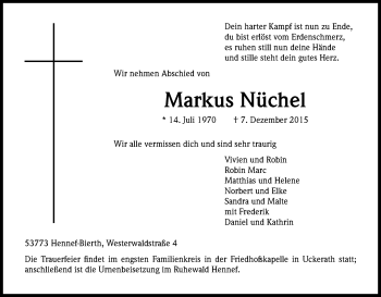 Anzeige von Markus Nüchel von Kölner Stadt-Anzeiger / Kölnische Rundschau / Express